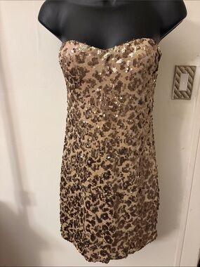 Strapless Sequin Animal-Print Cocktail Dress - Gold